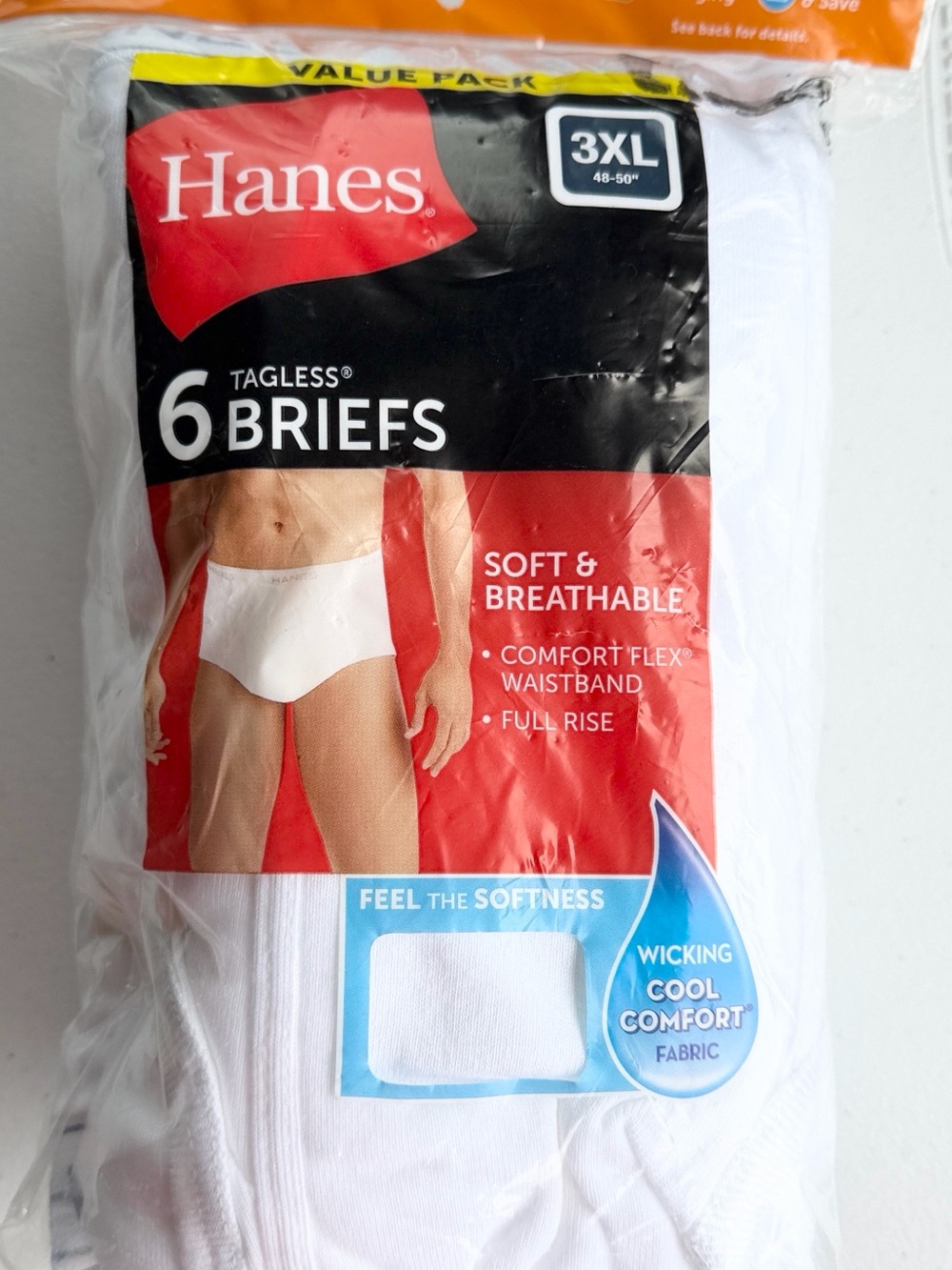 New Mens 6-PK Hanes 3XL 48-50” White Briefs